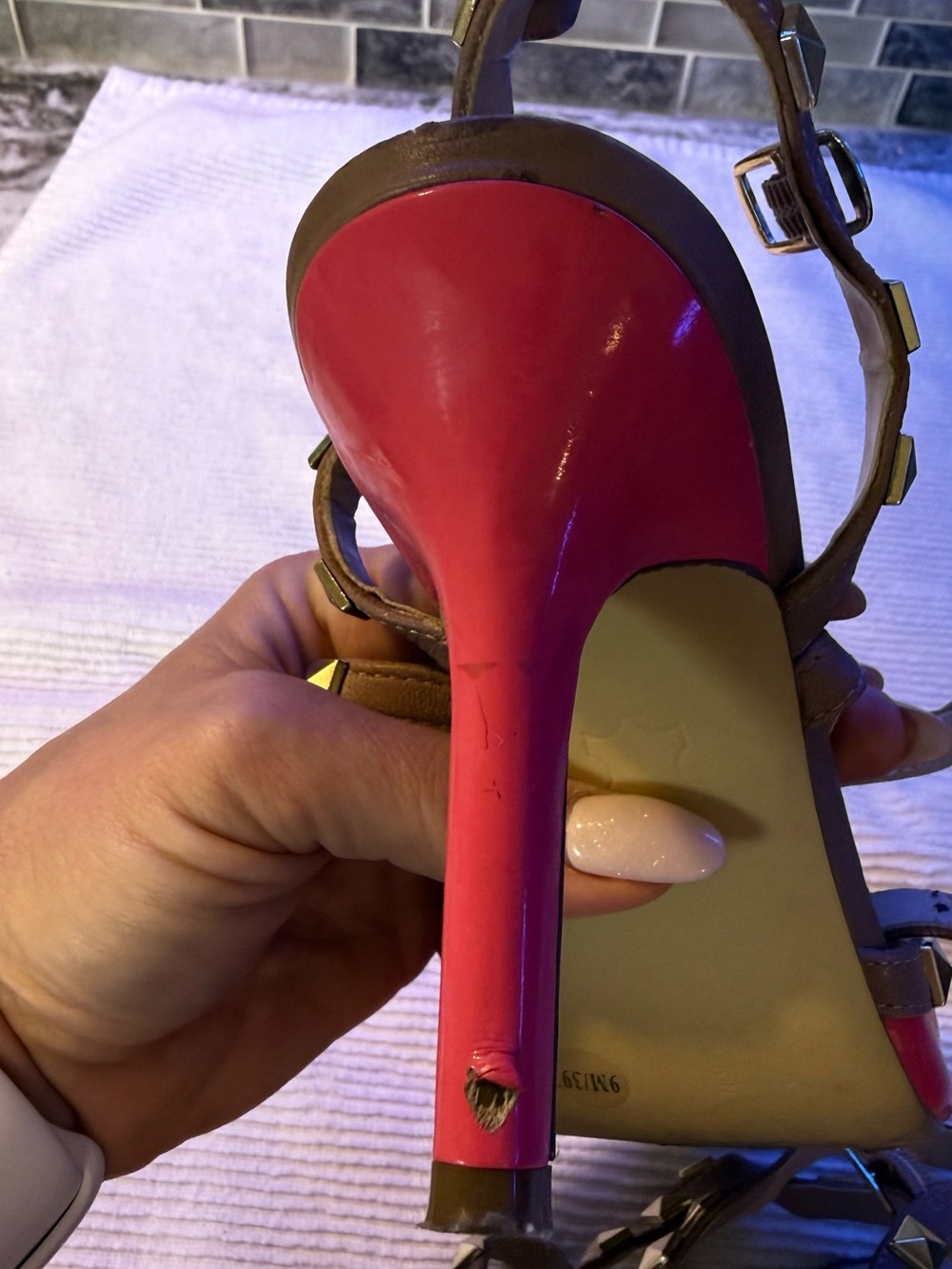 BCBGeneration Pink Patent Studded T‑Strap Heels - Picture 6 of 8